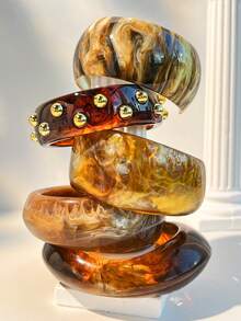 1 件女士复古琥珀色不对称时尚手链，性感大方，适合周年纪念礼物，秋冬季