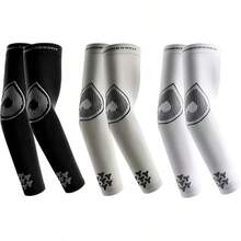 HAKUKU Mangas para Brazos, 3 Pares Alta Elasticidad Fresco, Transpirable, Absorbe el Sudo Mangas de Brazo Seda de Hielo para Hombres y Mujeres Andar en Bicicleta, Conducir, Pescar, - Negro, Gris, Blanco-02 - Ver 2