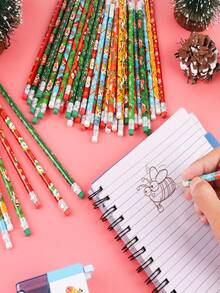 36支装圣诞木质铅笔套装（带橡皮擦），彩色趣味铅笔大包装（带橡皮擦）新奇文具书写用品，冬季节日派对礼物奖励 - 文具派对礼物圣诞礼物填充物 - 彩色 - 查看 4