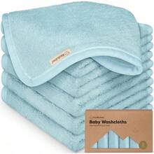 Paquete de 6 toallitas orgánicas para bebés - Toallitas suaves de viscosa de bambú, toallitas para bebés, toallitas para recién nacidos, niños, toallas de baño para bebés, toalla facial, toallitas para lavar la cara (rosa rubor) - azul - Ver 13