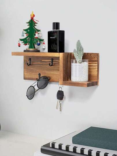 1 pieza Estantería de almacenamiento de madera, organizador de cocina, decoración de plantas para sala de estar/dormitorio, ganchos para llaves en la entrada