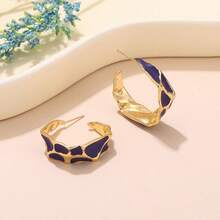 1 Pair Fashionable Colorful Painting Series Spiral Textured Metal Design Earrings, Women's Holiday Gift