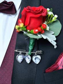 婚礼当天新娘送给新郎的个性化礼物，定制照片胸花别针，金色新郎纪念照片胸花别针，Y2K风格，可爱，萌趣，色彩缤纷，时尚，定制，个性化，独特，送给她的理想礼物，女友，朋友，家人，她，精致浪漫，冬日优雅，魅力四射，女士发饰，春季系列，可调节尺寸 - Brooch - 查看 27