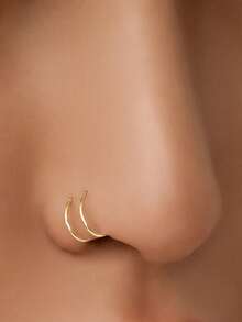 1pc S925 Sterling Silver With 14K Gold Plated Nose Ring Double Nose Ring Suitable For Single Hole - Stretchable Nose Ring Small Nose Ring Spiral Ring - 14K Gold Nose Silver - Sterling Silver Jewelry - Men's And Women's Unisex Piercing Jewelry - Fashion Hip Hop - Suitable For Daily Wear