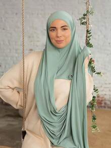1pc Women's Solid Color Instant Jersey Hijab - Solid Color - View 5