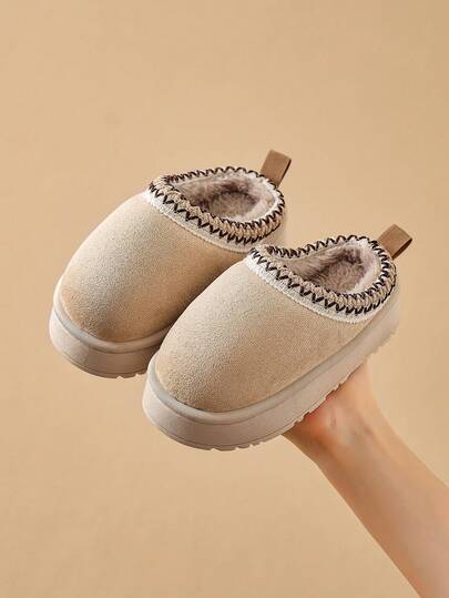Kids Autumn/Winter Slippers, Simple Design, Boys' Indoor Home Anti-Slip Warm Plush, Girls' Thick Fluffy Slippers