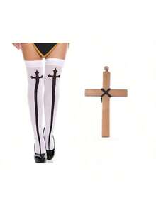 Halloween New Arrival In Stock Cosplay Costume Set, Sexy European Style Temptation Lingerie Headscarf Cross Stockings, Back To School Single Party Masquerade Ball Missionary Role Play Prop