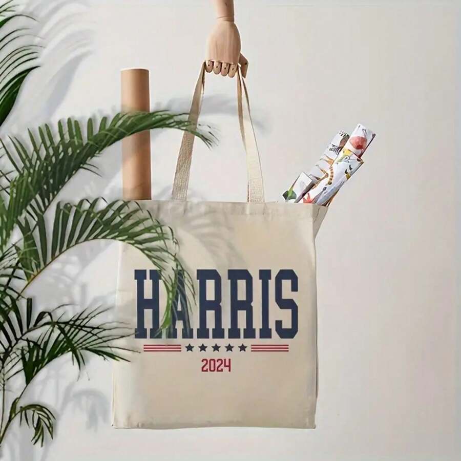 1pc 2024 Madam  Campaign Tote Bag - Bold Blue & Stars Design, Spacious Women's Shoulder Bag Travel, Commute, Beach - Lightweight Folding Bag,  Women, Political Merchandise, Daily Commute, Patriotic Design, Sturdy Handles, Women Shoppers