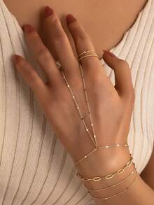 1pc S925 Sterling Silver Gold Three-Layer Slice Finger Bracelet, Gold-Plated Hypoallergenic, Classic Simple Ring Bracelet, Sterling Silver Jewelry, Women's Jewelry, Stackable Zirconia Bracelet, Birthday/Holiday Gift, Plain Chain Bracelet, Suitable For Women's Daily Wear