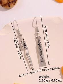 1 Pair Unique Funny Fashionable Asymmetric Toothbrush & Toothpaste Design Alloy Earrings For Women, Versatile Accessory For Holidays, Parties, Casual Wear