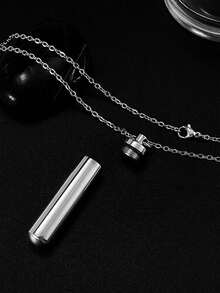 MONALLY Collier pendentif cylindrique en argent minimaliste et personnalisé pour les cendres de compagnie, bijou en acier inoxydable pouvant s'ouvrir, accessoire pour femmes et hommes - pendentif - Voir 3