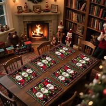 1set/1pc/4pcs/6pcs Christmas Dwarf And Holly Berry Pattern Placemats, Machine Washable Rectangular Polyester Placemats, Table Guards, Heat-Insulating Placemats, Restaurant Table Decorations, Party Supplies, Christmas Decorations Can All Be Given As Gifts
