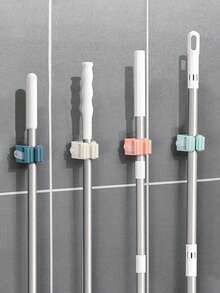 1/2/4/6pcs Mop Holder, Strong Mop Hook, Waterproof Mop Clip, Broom Clip, Wall Mounted Mop And Broom Storage Clip, Self-Adhesive Broom Hanger, Mop Hanging Rack, Adhesive Bathroom Storage Rack For Broom Mop Umbrella, Bathroom Multipurpose Sticky Hook, Multifunctional Tools Storage Clip For Bathroom Kitchen Garden Kitchen Items Kitchen Accessories Kitchen Tools - Multicolor - View 6