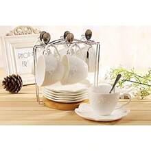 White Porcelain 5OZ Tea Cup And Saucer Coffee Cup Set With Saucer And Spoon Set Of 6 6 Tea Cup Set With Bracket - White - View 5