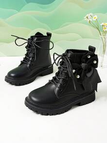 Botas con lazo para niñas, botas cortas para niños, botas para niñas para la escuela y la pasarela, nuevo modelo 2025, botas negras para niños pequeños con suelas antideslizantes, para primavera y otoño