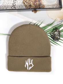 1pc Knitted NY Letter Embroidered Beanie Hat, Popular Autumn/Winter Fashion Unisex Street Style, Multi-Color, Warm & Windproof Fall Outfit