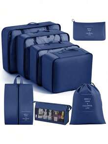 6/7/8/9pcs Travel Packing Cubes, Luggage Organizer Bags, Laundry Bag, Shoe Bag, Multi-Function Compression Packing Cubes, Lightweight Travel Luggage Organizer, Washable Nylon Material, Suitable For Students, Teachers, Travelers