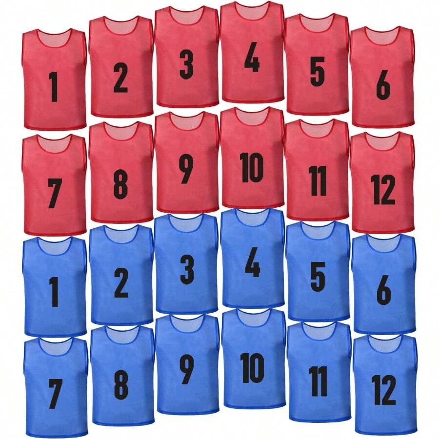 24 Pack Nylon Mesh Soccer Scrimmage Team Practice Vests Pinnies Basketball Jerseys Train Vest Adult Sport Football - 紅藍 - 查看 1