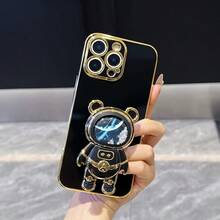 时尚星空宇航员流沙熊折叠支架手机壳，防震电镀软壳，兼容 17/6/7/8/X/XS/XR/11/12/13/14/15/16、Galaxy S25 S26 A02s-A07-A17-A26-A71、OPPO、Infinix、荣耀、红米、摩托罗拉、Reno、Magic 等机型。 - 黑色 - 查看 6