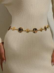 1pc Fashionable Sexy Leopard Print Geometric Disc Shaped Adjustable Body Chain, Unique Creative Design For Women Suitable For Daily, Vacation, Party Wear - Gold - View 2