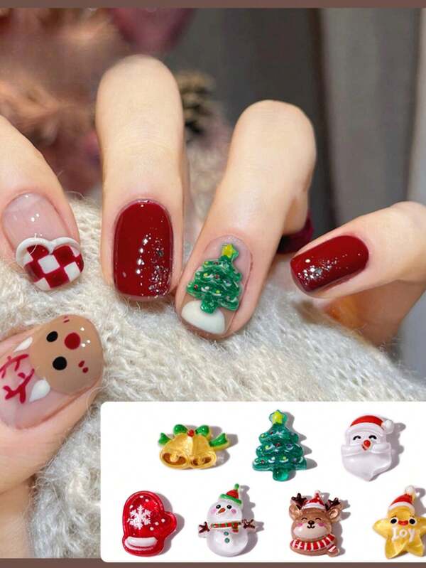 زينة فن الأظافر بتصميم كرتوني للكريسماس، تصميم جديد لفصل الخريف/الشتاء بشكل بابا نويل وآدم الثلج والدب ثلاثي الأبعاد من الراتنج كإكسسوارات للأظافر