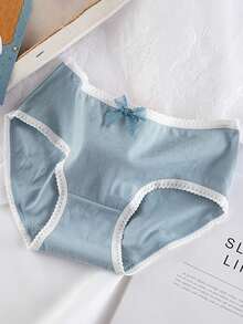 Women's 5pcs Cute Fresh Fashion Butterfly Embellished Skin-Friendly Comfortable Breathable High Elasticity Mid-Waist Triangle Panties