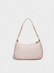 2025hot Selling-The New Fashion Classic Wild Letter Pattern Decoration Design Solid Color Pu Waterproof Fabric Shoulder Crescent Bag Underarm Bag Is Suitable For Shopping And Can Be Slung.. - Pink - View 2