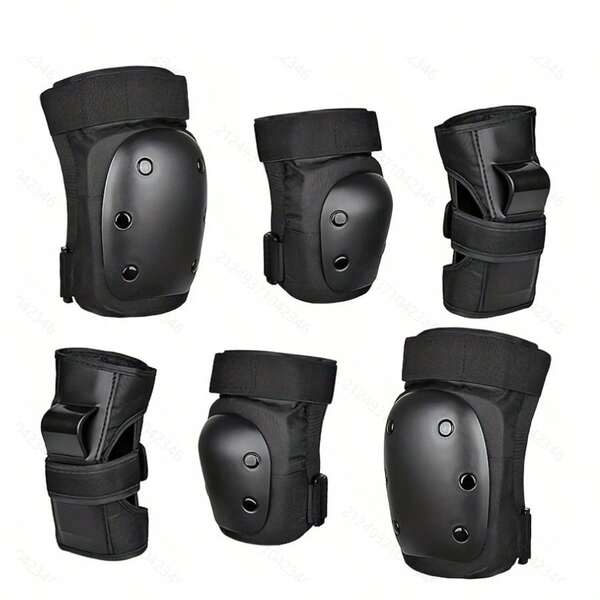 6 piezas Rodilleras, coderas y protectores de palma negros para adultos para deportes al aire libre, patinaje, ciclismo