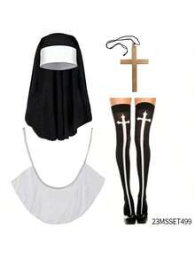 Halloween New Arrival In Stock Cosplay Costume Set, Sexy European Style Temptation Lingerie Headscarf Cross Stockings, Back To School Single Party Masquerade Ball Missionary Role Play Prop