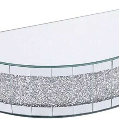 Biznest Half-Moon Mirrored Wall Shelf With Crystal Band, 38 X 8.5 Cm, Glass Display Shelf With Crushed Diamond Design