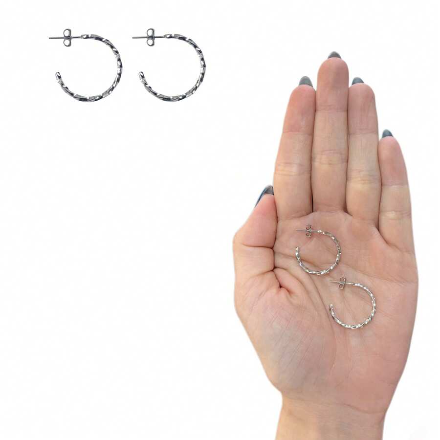 1 Pair Of Stainless Steel Hoop Earrings, Silver Color, Various Models - MOD. 1 - View 1
