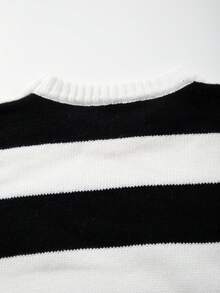 Suéter de Malha Unissex de Estilo de Rua Casual Folgado, Quente para Primavera, Outono e Inverno, Design Europeu e Asiático, Manga Longa, Ombro Caído, Gola Careca Minimalista com Listras - Branco - Visão 9