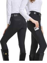 4-Seasons Quick-Dry Professional Equestrian Sports Pants, Elastic Slim-Fit Wear-Resistant Silicone Anti-Slip Horse Riding Pants, Equestrian Equipment (Non-Fleece)