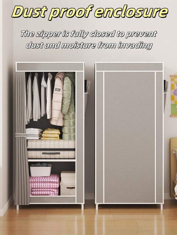 1pc Large Capacity Dustproof & Moisture-Proof Cloth Wardrobe, Easy Assembly Bedroom Closet, Multi-Functional Layered Storage Cabinet, Dormitory & Rental House Essential Storage Solution, Fully Enclosed Zipper Design Keeps Dust & Humidity Out, Creates Tidy Space