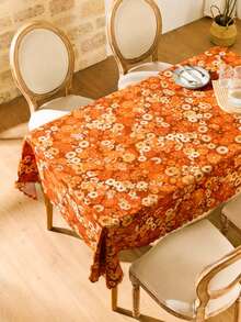 1PC Colorful Retro Daisy Floral Tablecloth Orange Brown Bohemian Rectangle Tablecloth Durable Polyester Easy Care & Washable Fits Round Tables Perfect For Indoor Home Decor For Outdoor Garden & Patio Parties Wedding Decor Tablecloth Picnic Table Cover Washable & Easy Clean Table Mat - Multicolor - View 11