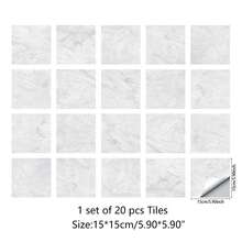 20 片灰色大理石图案自粘地板贴纸，适用于厨房的防水防油墙贴，加厚加硬材质，带水晶膜，光泽度更好，适用于家庭客厅/厨房/浴室墙壁或地板翻新和装饰墙纸墙纸墙面装饰房间装饰墙纸即撕即贴 - 彩色 - 查看 16