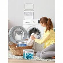 Laundry Detergent Dispenser With One-Touch Lid, For Laundry Room Organization. Transparent PET Laundry Powder Container With Measuring Cup. Laundry Gel Ball Containers Available In 2.8L, 4.5L And 5.5L Sizes.