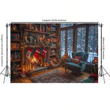 Horizontal Photographic Background For Photo Shoots Sublimated Fabric 3D Fireplace Garland Realistic Christmas Scene 2.20x1.50cm - FF-3258 - 查看 2