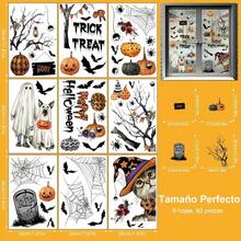 Decoracin de Ventana de Halloween, Pegatinas para Decoracin de Ventana, Calcomanas Etiqueta Engomada Esttica de Cristal para de Halloween, Fantasma Gato Calabaza Spider Murcilago - Negro Morado naranja y Blanco - Ver 9