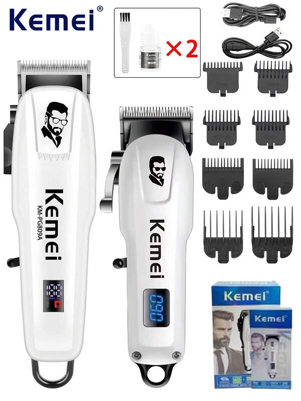 Kemei Tondeuse à cheveux électrique Kemei KM-PG809A/KM-232 pour hommes, tondeuse à barbe électrique sans fil rechargeable avec accessoires de coupe de cheveux réglables, convient pour la maison, les voyages et les salons de coiffure