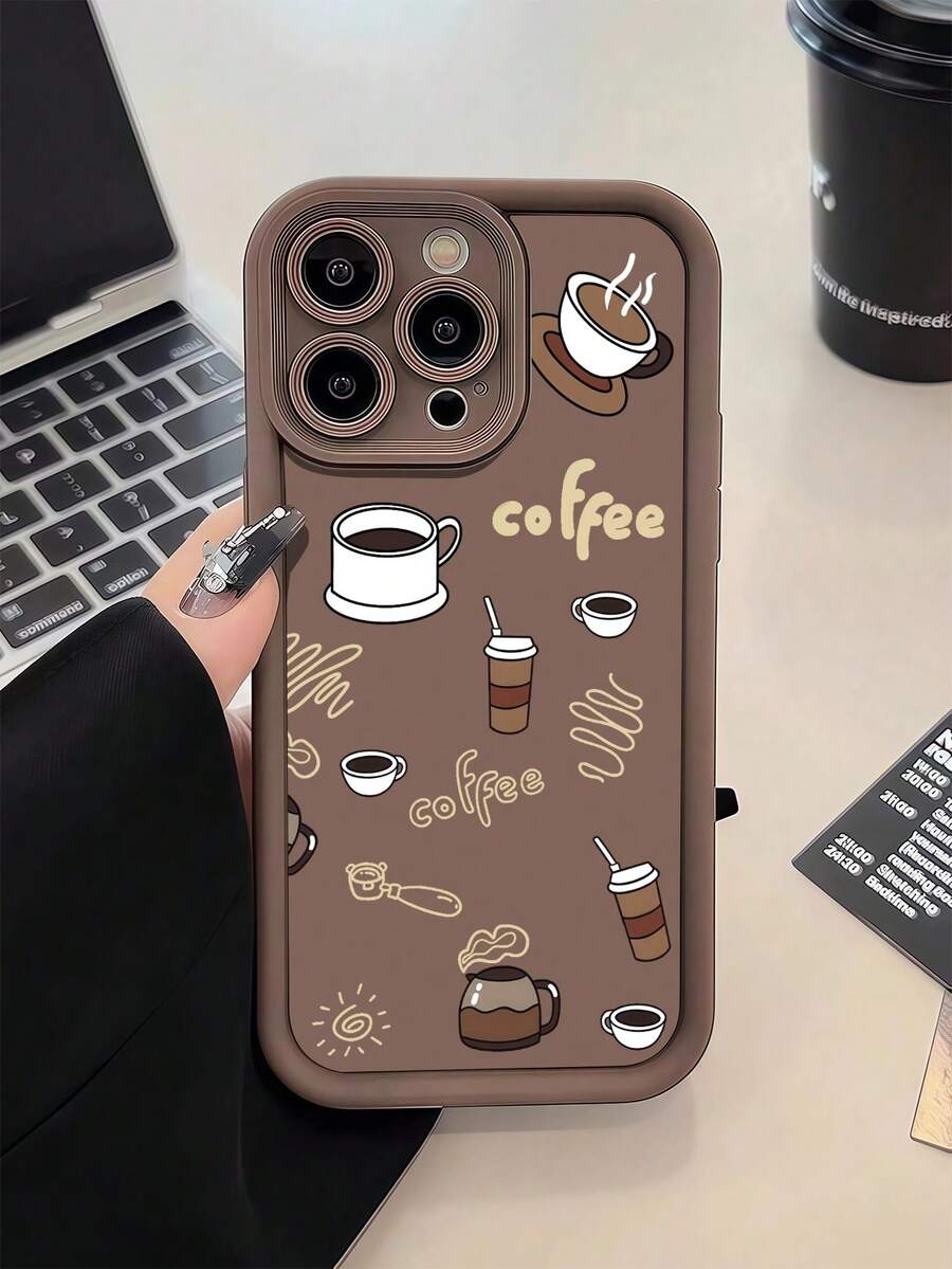 Coffee Elements TPU Shockproof 1pc Brown Casual Coffee Graphic Full Coverage Phone Case Compatible With Apple 16, 15, 14, 13, 12, 11 Pro Max, And Series Birthday Gift Anniversary Gift - Multicolor - View 1