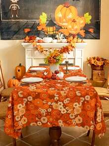 1PC Colorful Retro Daisy Floral Tablecloth Orange Brown Bohemian Rectangle Tablecloth Durable Polyester Easy Care & Washable Fits Round Tables Perfect For Indoor Home Decor For Outdoor Garden & Patio Parties Wedding Decor Tablecloth Picnic Table Cover Washable & Easy Clean Table Mat - Multicolor - View 3