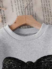 Toddler Girls' Cartoon Pattern Warm Crew Neck Sweatshirt - Grey - View 3