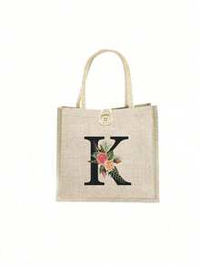 1 Stück Leinen Blumen Buchstaben Handtasche, einfache Handtasche mit großer Kapazität, tragbare lässige Aufbewahrungstasche, multifunktionale Einkaufstasche, personalisiertes Geschenktasche, geeignet für Hochzeiten, Geburtstage, Strände, Festivals, perfekte Geschenke für Frauen, Lehrer, Freunde, Brautjungfern, große Taschen, Studenten und Schulanfang, beste Lehrergeschenke für den Lehrertag, beste Geschenke zur Wertschätzung von Lehrern
