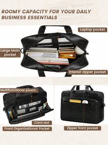 NEWHEY 16英寸男士真皮笔记本电脑包，复古斜挎包，大号单肩办公笔记本电脑包，复古学院风双肩包，适合工作、商务、旅行 - 彩色 - 查看 4