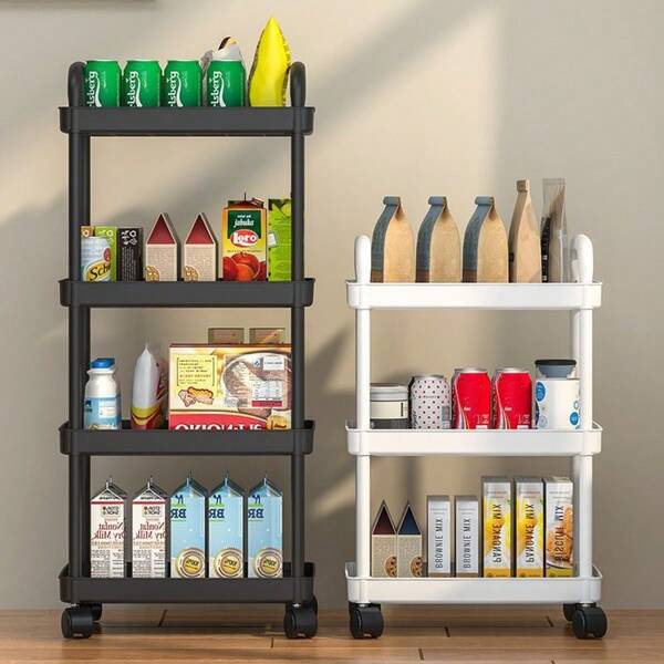 4-Layer Rolling Multi-Functional Storage Cart With 360° Rotating Wheels - A Multi-Functional Storage Device Suitable For Kitchens, Living Rooms And Bedrooms - Can Store Books, Snacks, Etc. - Durable Plastic Structure, Multi-Functional Cart, Vertical Shelves