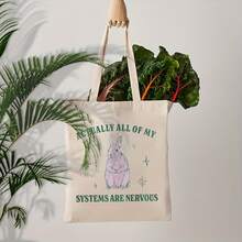 Actually All Of My Systems Are Nervous Funny Mental Pattern Tote Bag Travel Daily Commute Canvas Shoulder Bag Women Can Reusable Shopping Bag, Best Her, Fashionable Folding Shoulder Bag