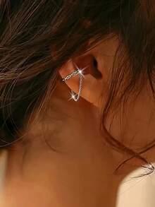 1 قطعة أذن كاف بسلسلة فرنسية عتيقة مزينة بشراشيب، إكسسوار أنيق وشخصي للنساء بدون ثقب الأذن