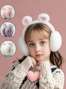 可折叠爱心耳罩 - 冬季保暖防冻学生可爱耳罩 - 儿童七星级保暖耳套，上学必备 - 彩色 - 查看 1