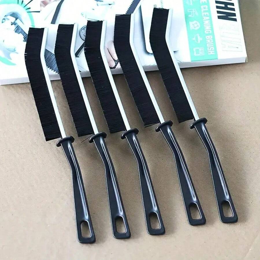 Conjunto de 5 escovas multiuso para fendas, escova de limpeza de fendas estreitas, escova para rejunte de azulejos de banheiro, limpador de fendas com cerdas duras, adequado para casa, restaurante, azulejos de cozinha, limpeza de trilhos de janelas - Preto - Ver 1